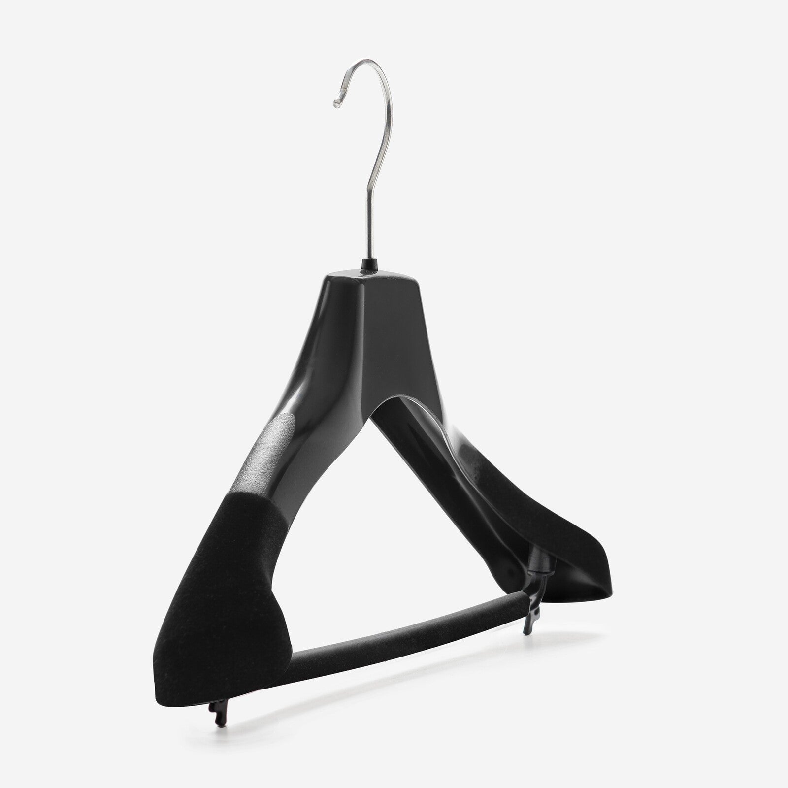 Gruccia anatomica con stecca personalizzabile  – gruccia per cappotti – gruccia in plastica riciclata nera – CA42S - depla