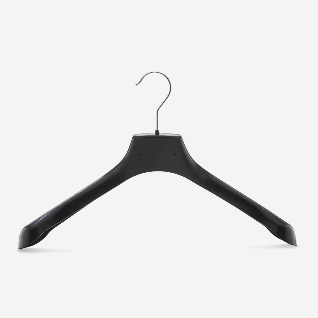 Gruccia anatomica personalizzabile  – gruccia per cappotti – gruccia in plastica riciclata nera – CAN39 - depla