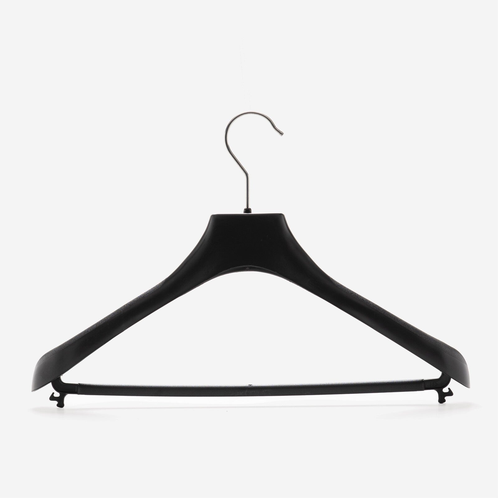 Gruccia anatomica con stecca personalizzabile  – gruccia per cappotti – gruccia in plastica riciclata nera – CA42S - depla