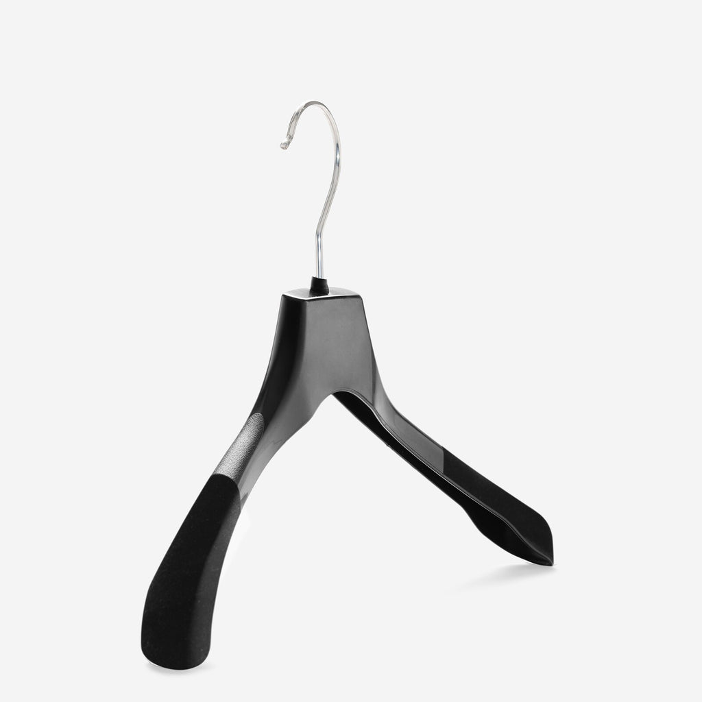 Gruccia personalizzabile – gruccia per abiti – gruccia in plastica riciclata nera velluto parziale – C3 - depla